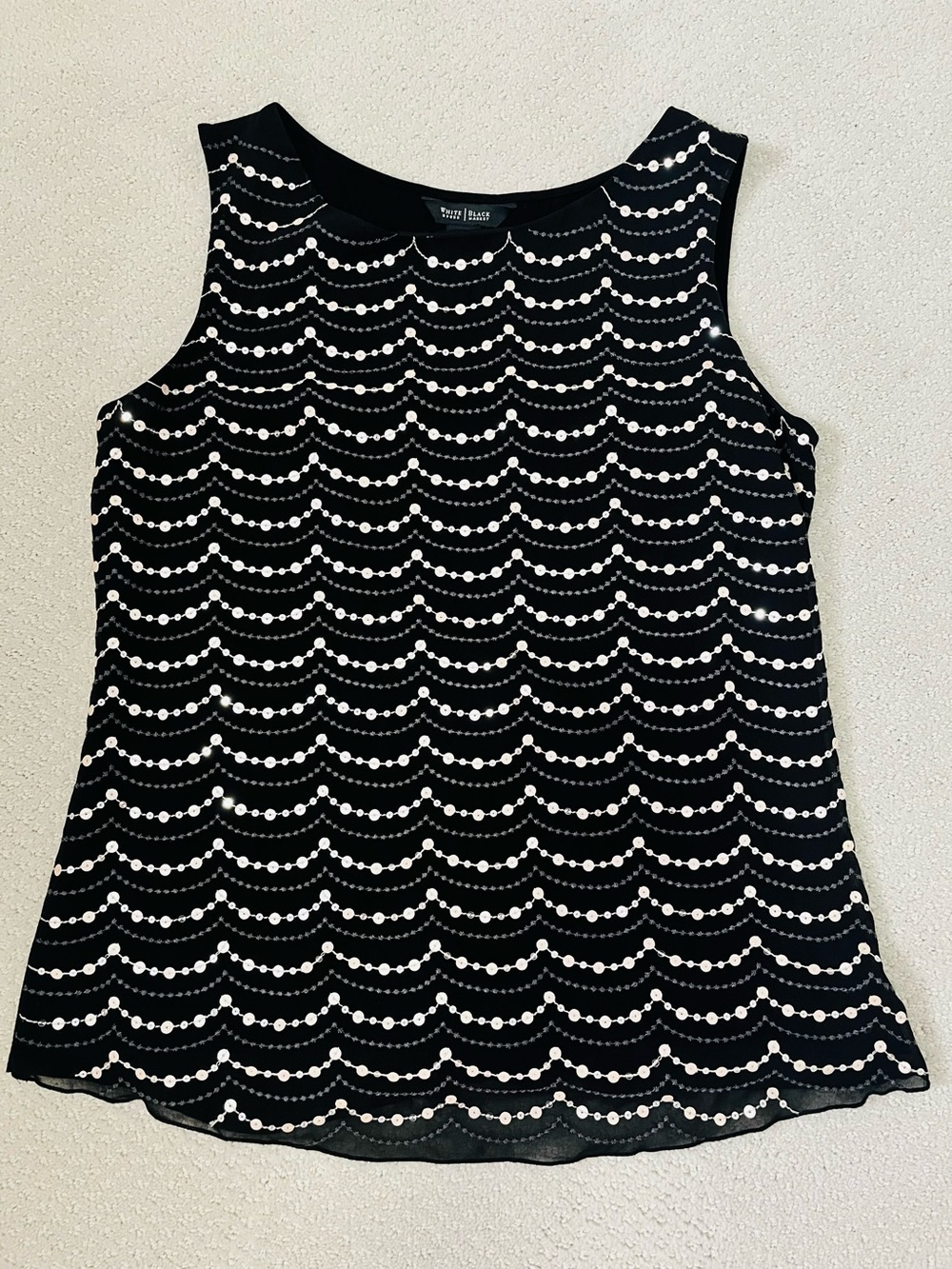 Sequined Scallop Black & White Tank Top by White House Black Market